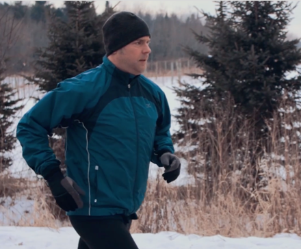 Todd running outside in winter